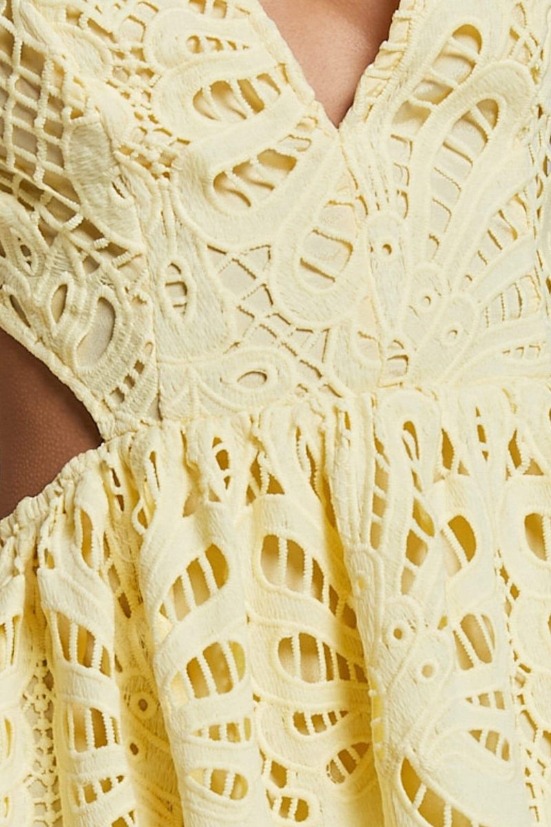 Katia Aesthetic Midi Dress with Embroidered Lace and Cutouts Elevated Occasion Wear