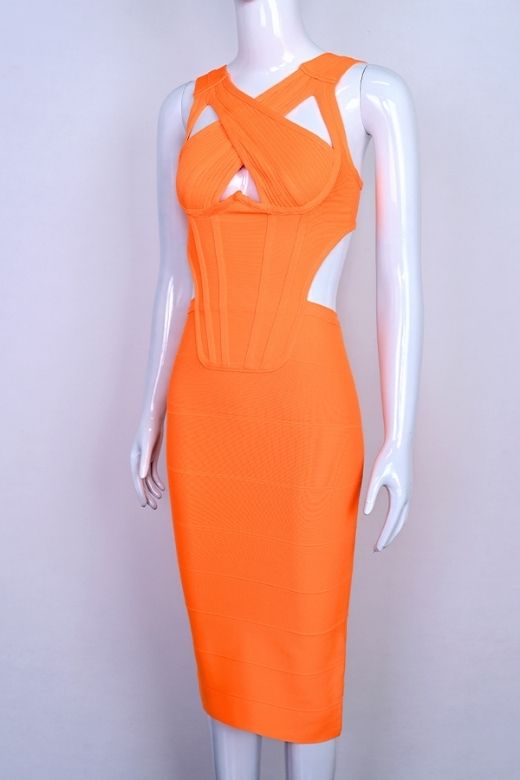 Sasha Bandage Midi Dress - Apricot Orange
