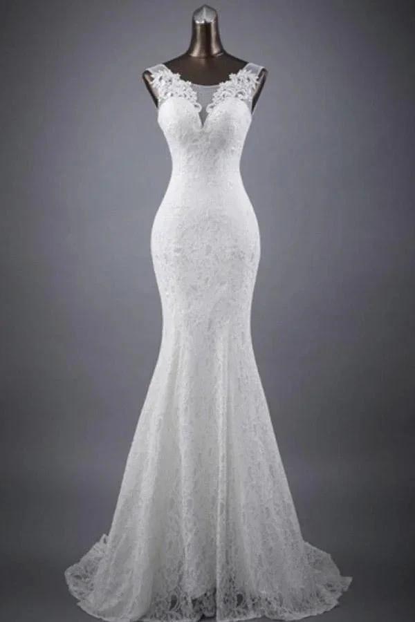 Scoop Neck Appliques Lace Trumpet/Mermaid Wedding Dress (ZD15435) - VelvetHem