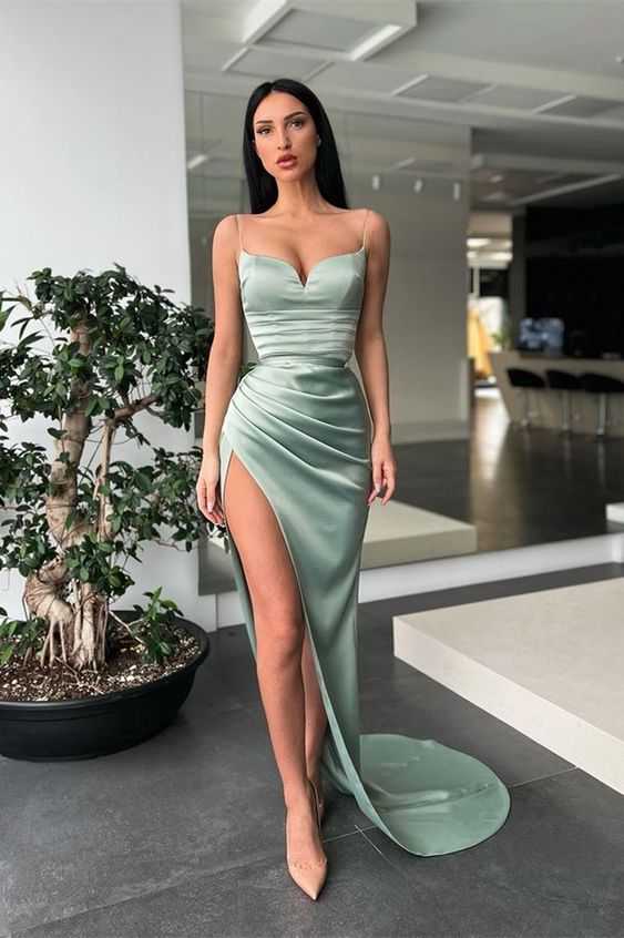 Spaghetti-Straps Mermaid Prom Dress With Slit - VelvetHem