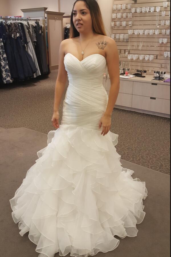 New Arrival Mermaid Organza Sweetheart Ruffles Pleated Wedding Dresses Prom Dress - VelvetHem