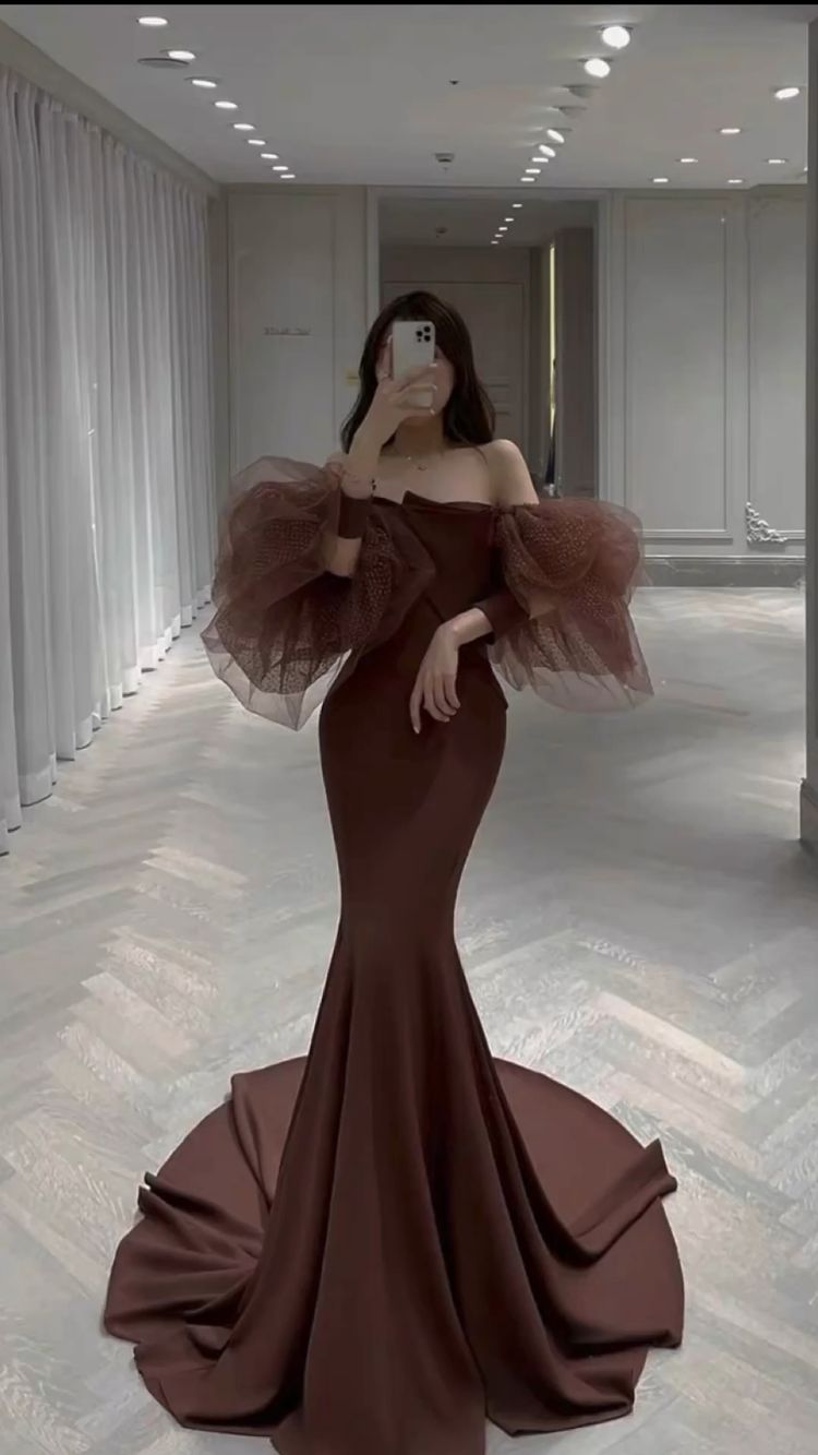 Simple Mermaid Prom Dress Strapless Evening Dress Tulle Sleeves - VelvetHem