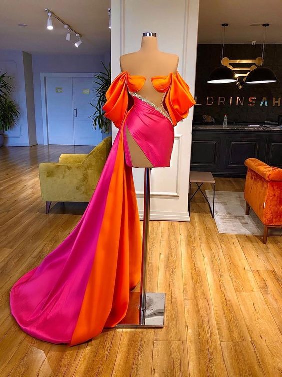 mermaid prom dresses short off the shoulder beaded elegant simple satin formal prom gown - VelvetHem