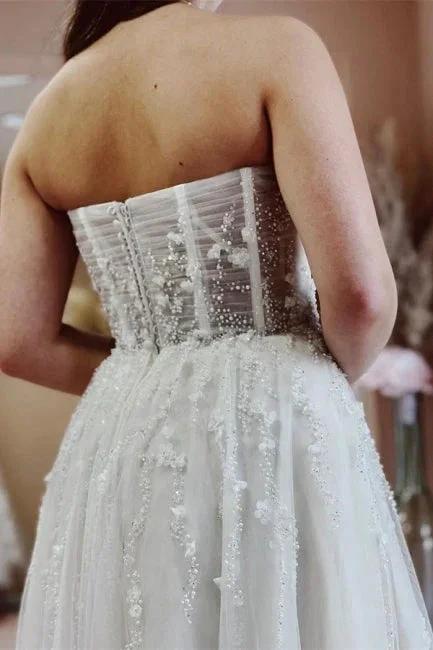 Sexy A-line Long Glitter Lace Sleeveless Wedding Dresses With Slit (ZD14918)