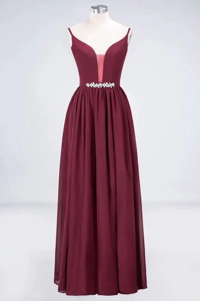 Sexy Double Deep V-Neck Ruffles Sleeveless Bridesmaid Dress Chiffon Side Split Evening Party Dress (ZD13112)