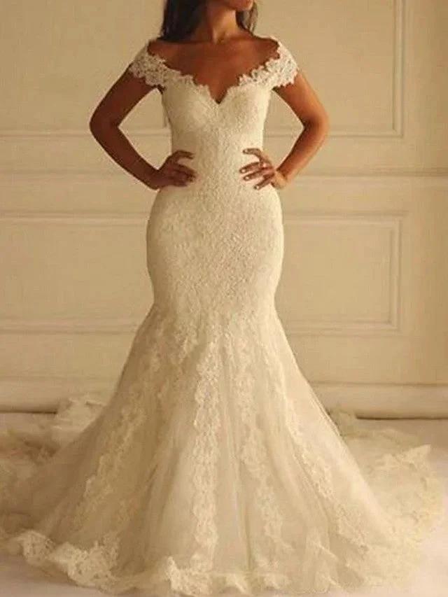 Sexy Long Mermaid Off the Shoulder Lace Wedding Dresses (ZD15965)