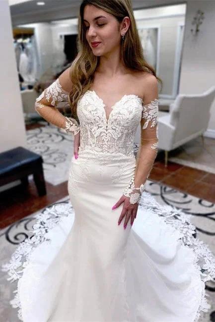 Sexy Long Mermaid Sweetheart Lace Wedding Dresses With Long Sleeves (ZD14948)