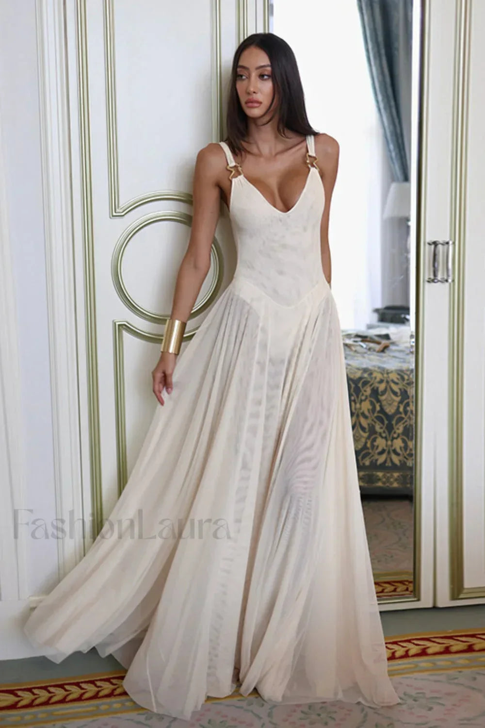 Sexy Mesh Bodycon Vacation Maxi Dress White / XS