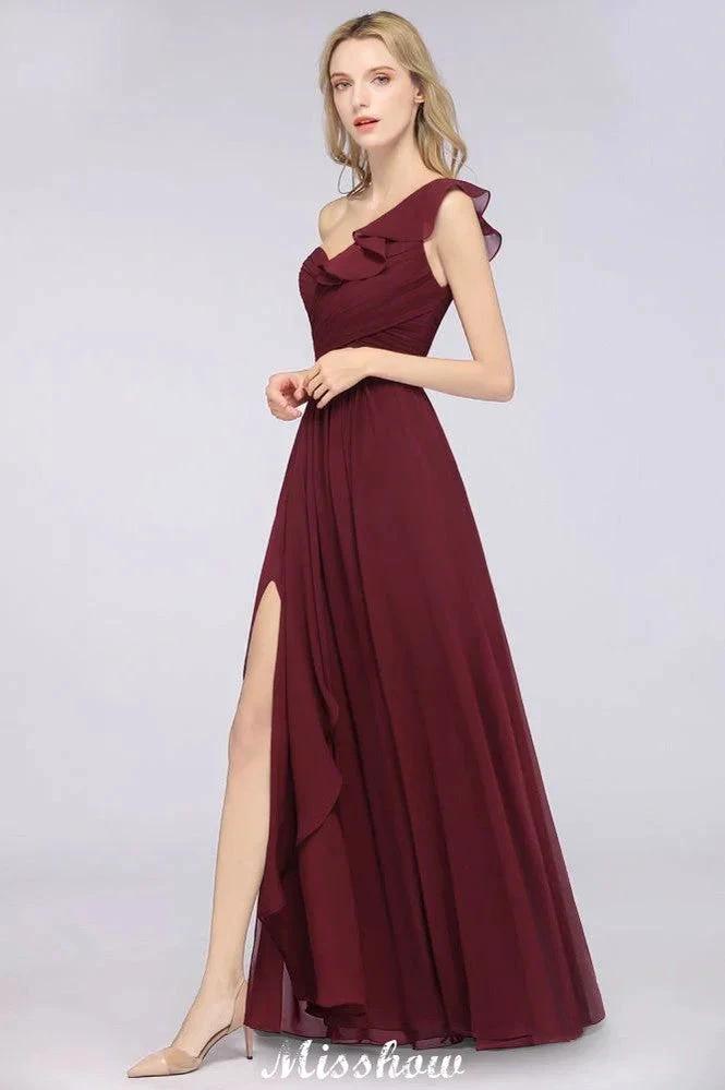 Sexy One-Shoulder Sweetheart Sleeveless Bridesmaid Dress Ruffles Beach Wedding Party Dress (ZD12906)