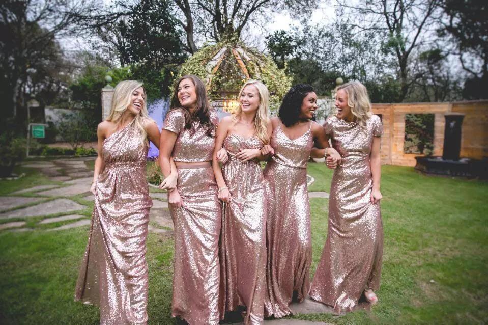 Sexy Sequined Bridesmaid Dresses Rose Gold Long Wedding Guest Dresses (ZD12868)