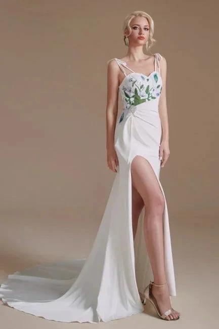 Sexy Spaghetti Straps Sleeveless Mermaid Floor-Length Satin Wedding Dresses (ZD14663)