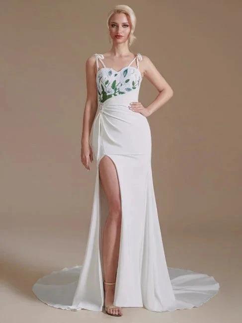 Sexy Spaghetti Straps Sleeveless Mermaid Floor-Length Satin Wedding Dresses (ZD14663)
