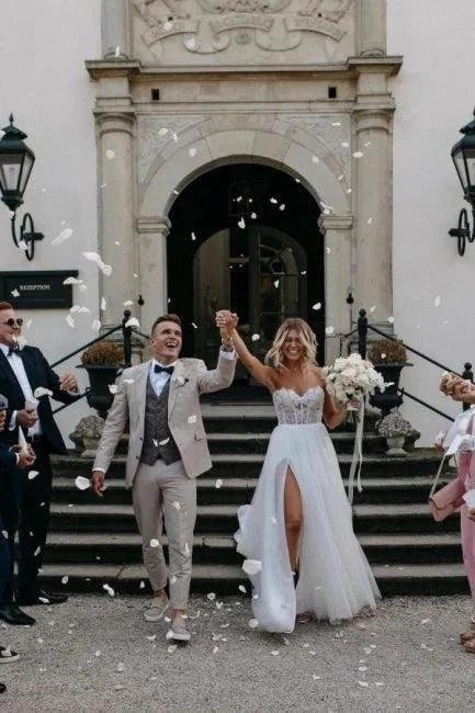 Sexy Strapless Sleeveless Column Floor-Length Tulle Wedding Dresses with Appliques (ZD16559)