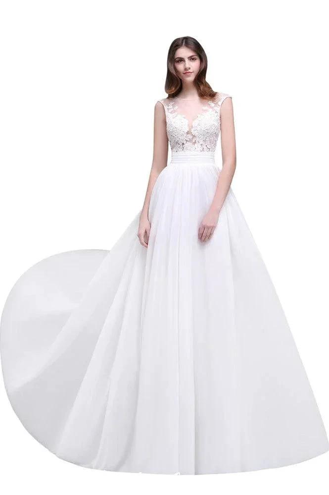 Sheath Sheer Lace Chiffon Beach Wedding Dresses (ZD13948) - VelvetHem