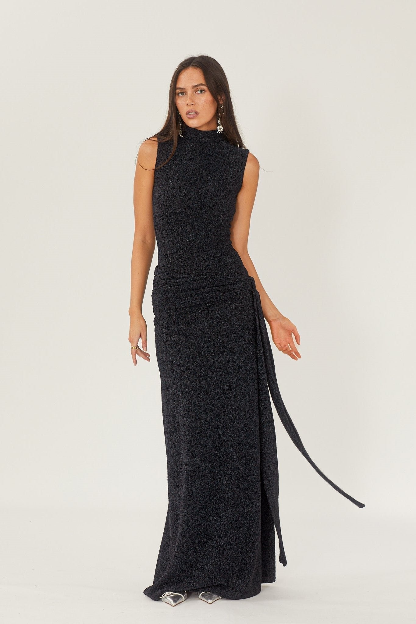 Melanie Premium Maxi Knit Dress with Metallic Straps Elevated Occasion Wear