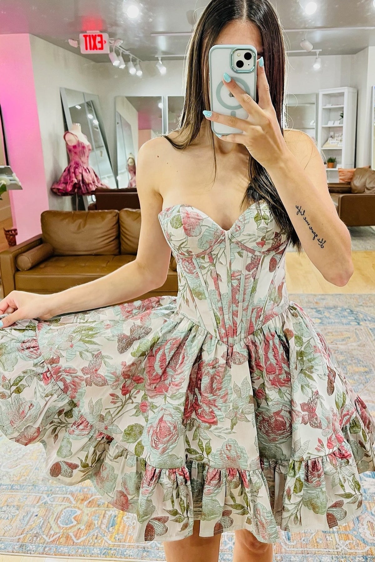Gorgeous A Line Sweetheart Grey Pink Printed Corset Homecoming Dress