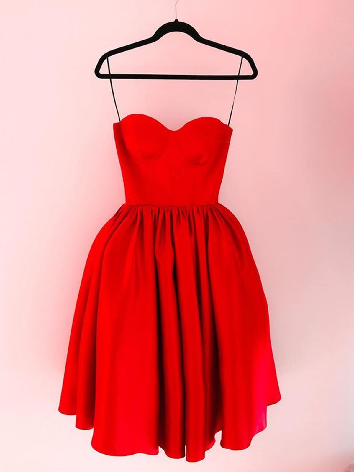 Short A-line Sweetheart Satin Prom Dress Red Formal Graduation Evening Dresses - VelvetHem