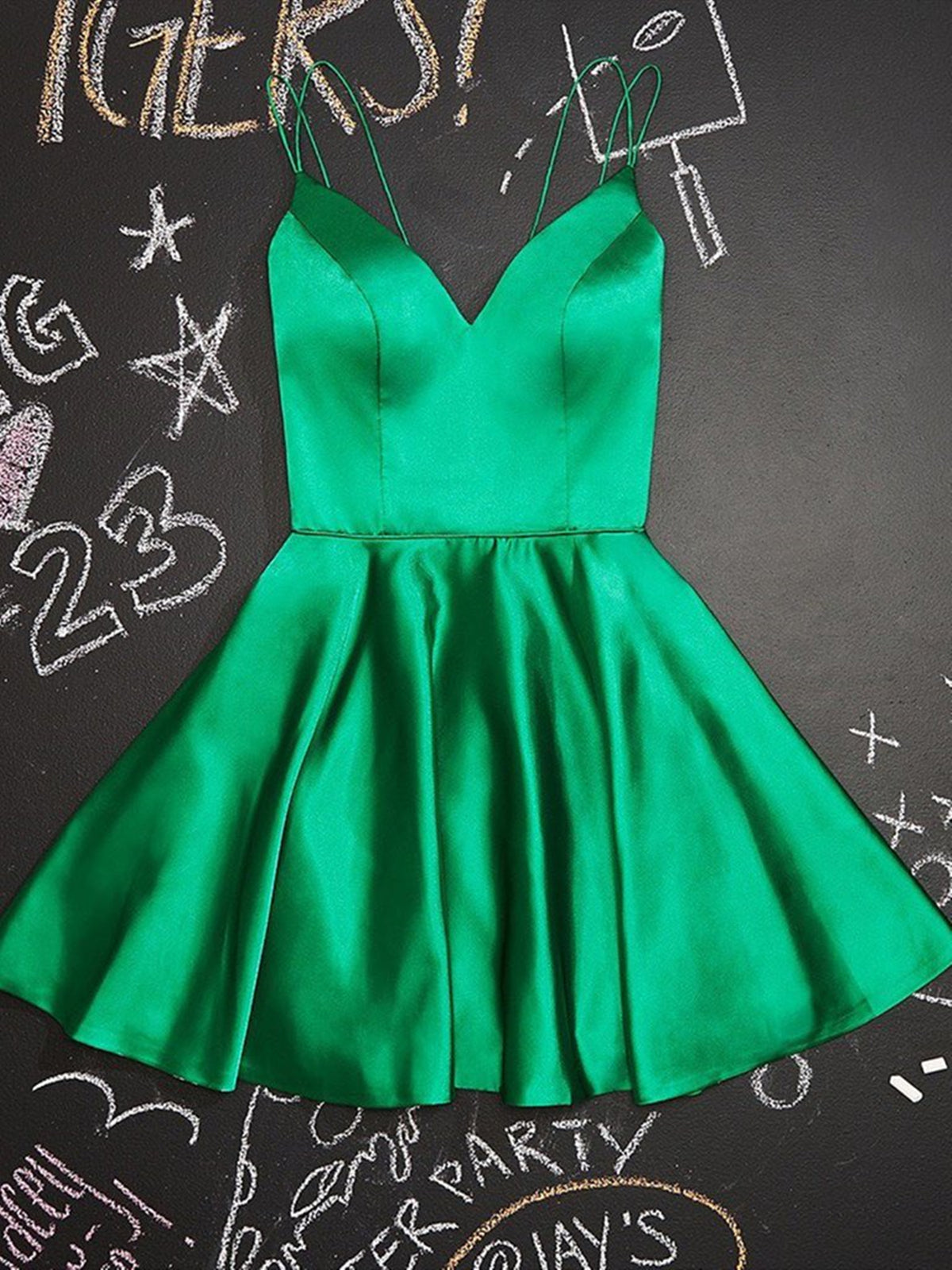 Short A-line V Neck Satin Homecoming Prom Dresses Green Formal Graduation Evening Gowns - VelvetHem