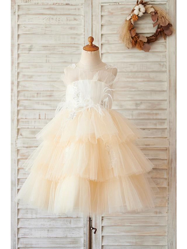 Short Ball Gown Tulle Sleeveless Jewel Neck Wedding Birthday Flower Girl Dresses - VelvetHem