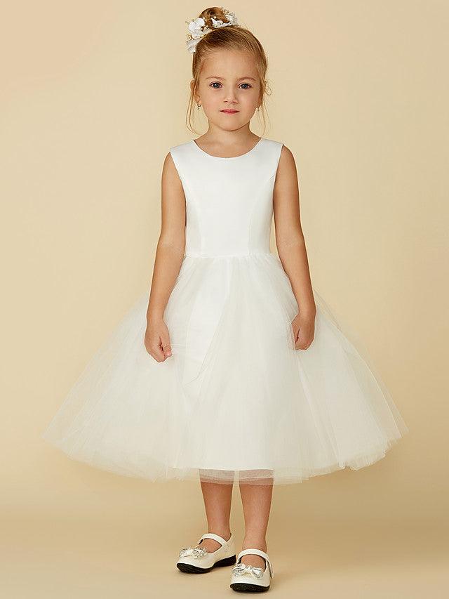 Short Princess Satin Tulle Wedding First Communion Flower Girl Dresses - VelvetHem