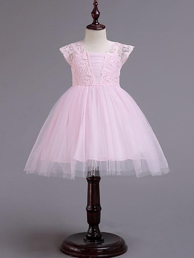 Short Princess Square Neck Lace Tulle Wedding Party Pageant Flower Girl Dresses - VelvetHem