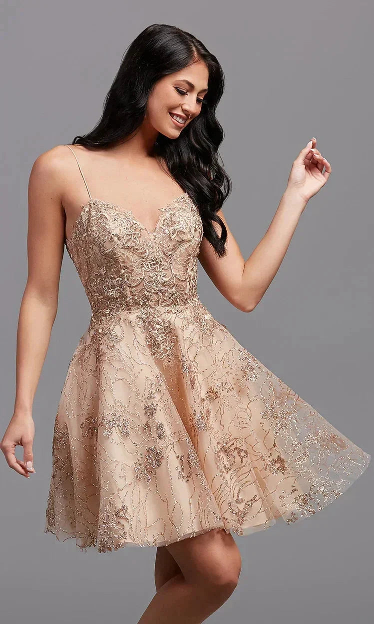 Short Gold Homecoming Dress (ZD11694) - VelvetHem