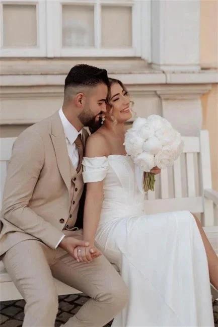 Simple Off-the-shoulder Mermaid Wedding Dresses With Slit (ZD14621)