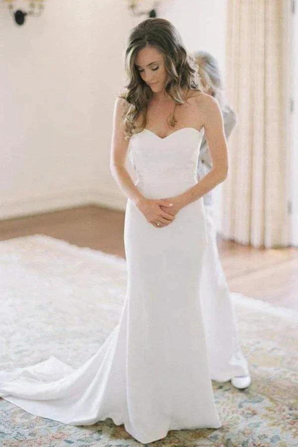 Simple Off White Mermaid Wedding/Bridal Dresses Sweetheart Neck (ZD15381) - VelvetHem