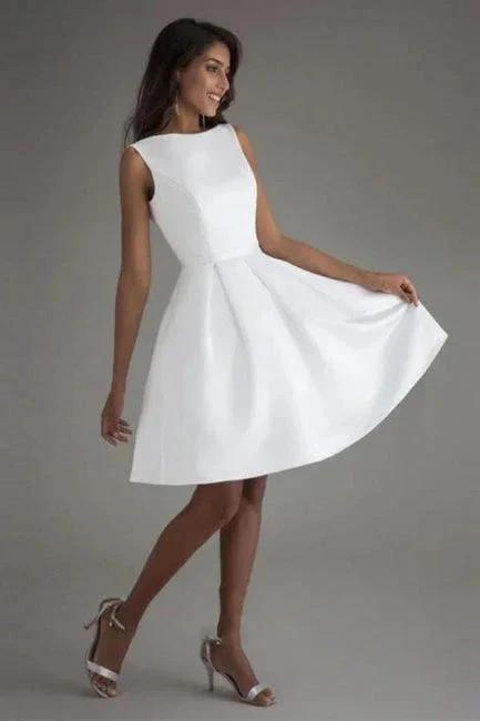 Simple Short White Sleeveless Backless Wedding Dresses (ZD16530) - VelvetHem