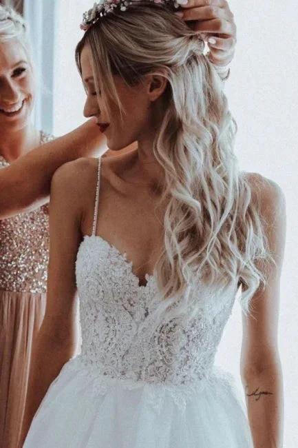 Simple Sweetheart Sleeveless A-Line Wedding Dresses With Lace (ZD14531)