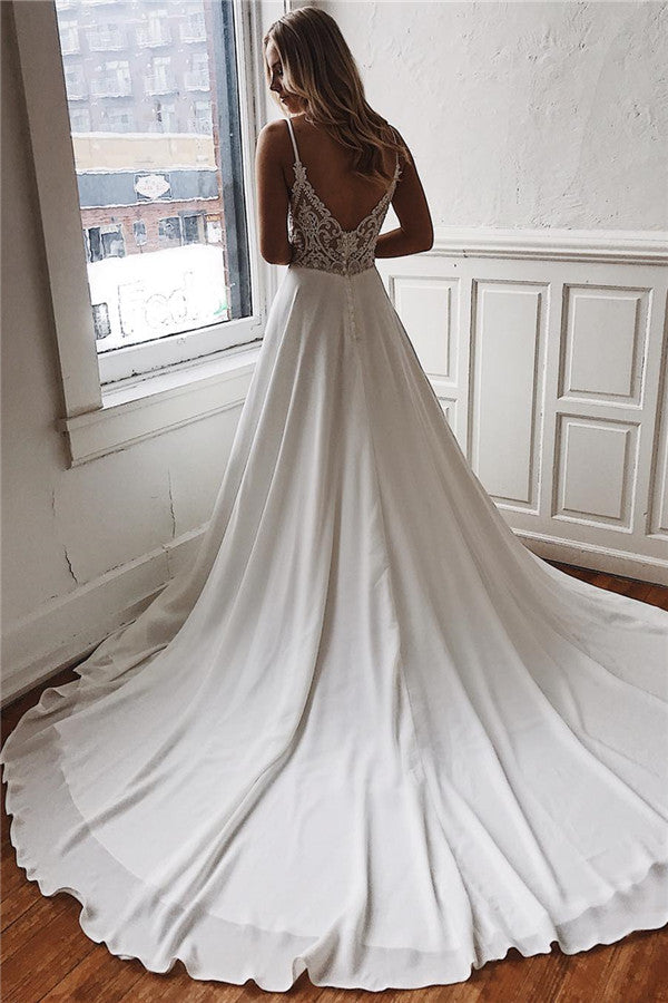 Simple V-Neck Sleeveless Chiffon Wedding Dress (ZD17531)