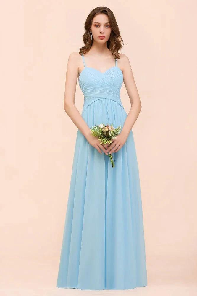 Sleeveles Sky Blue Aline Bridesmaid Dress Simple Maid of Honor Dress (ZD12980) - VelvetHem