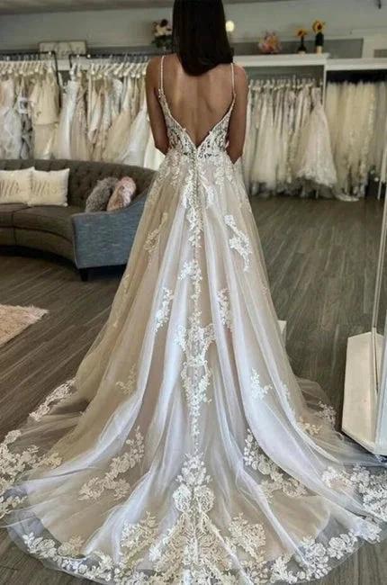 Sleeveless A-Line Floor Length Spaghetti Straps Wedding Dress (ZD14881)