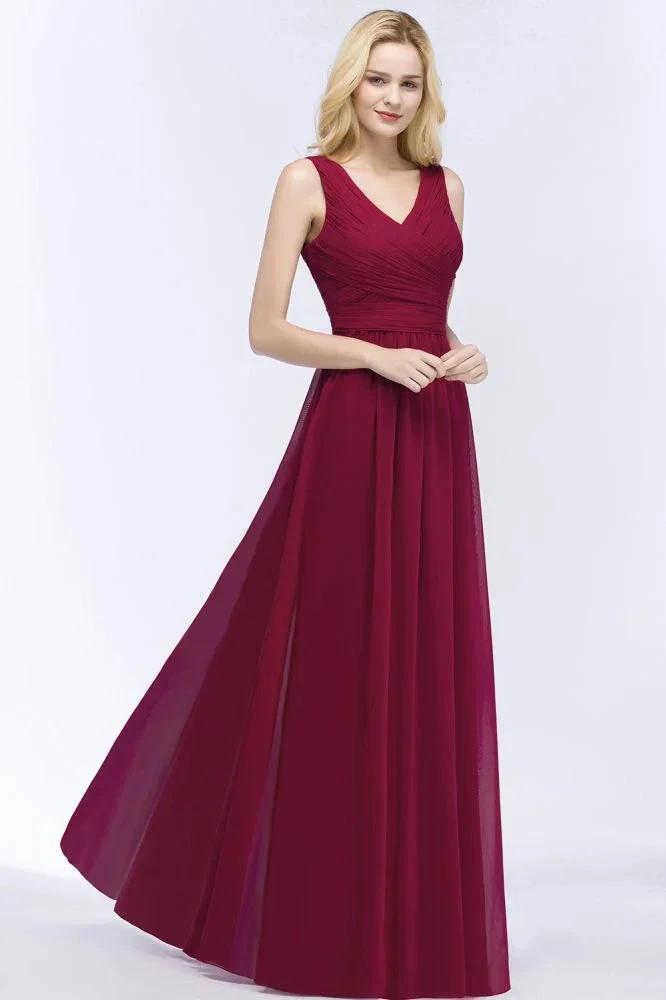 Sleeveless A-line V-neck Ruffled Chiffon Bridesmaid Dresses Floor Length Party Dress (ZD13037)