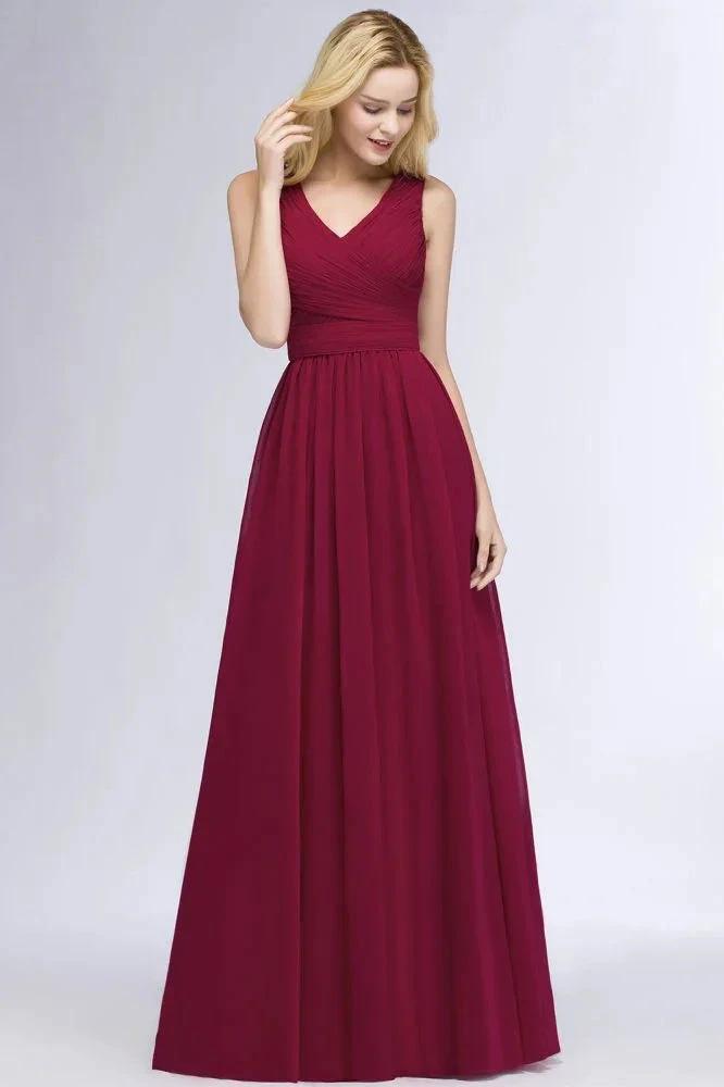 Sleeveless A-line V-neck Ruffled Chiffon Bridesmaid Dresses Floor Length Party Dress (ZD13037)