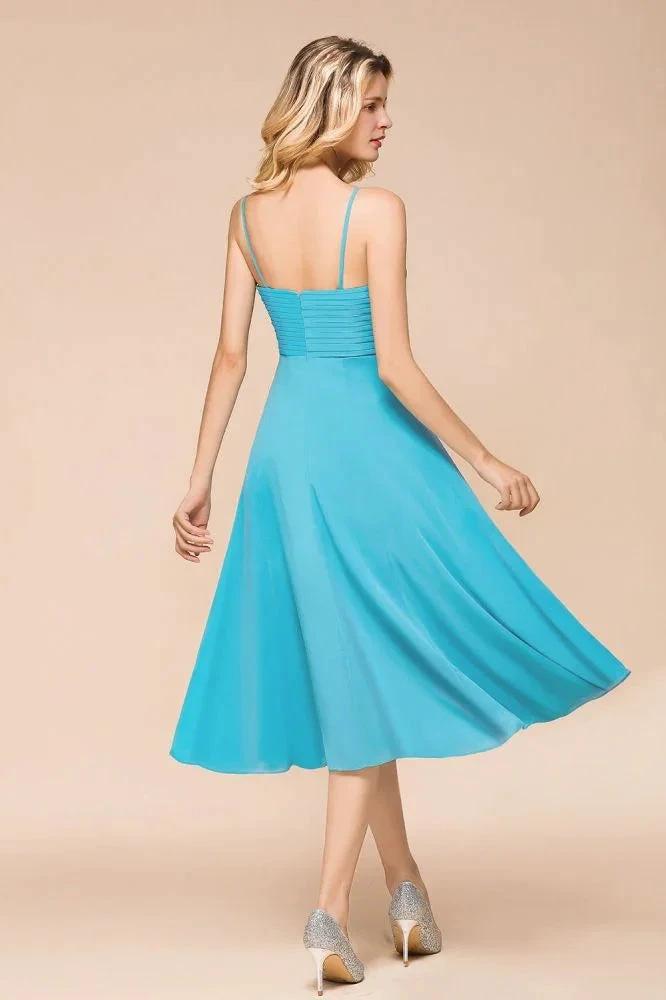 Sleeveless Chiffon Ankle Length Bridesmaid Dress Mini Beach Wedding Guest Dress (ZD12955)