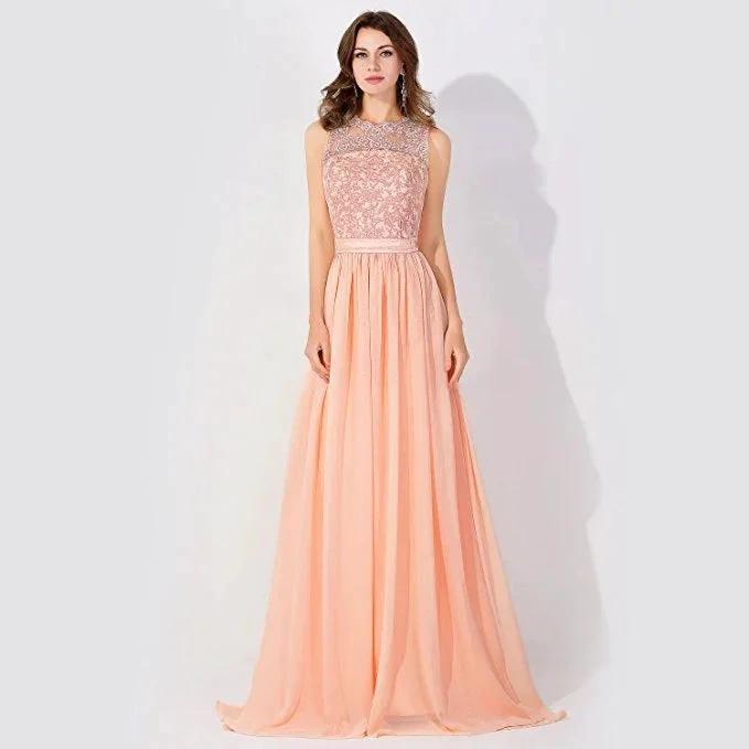 Sleeveless Chiffon Beading Evening Party Dress Crew Neck aline Bridesmaid Dress (ZD13027)