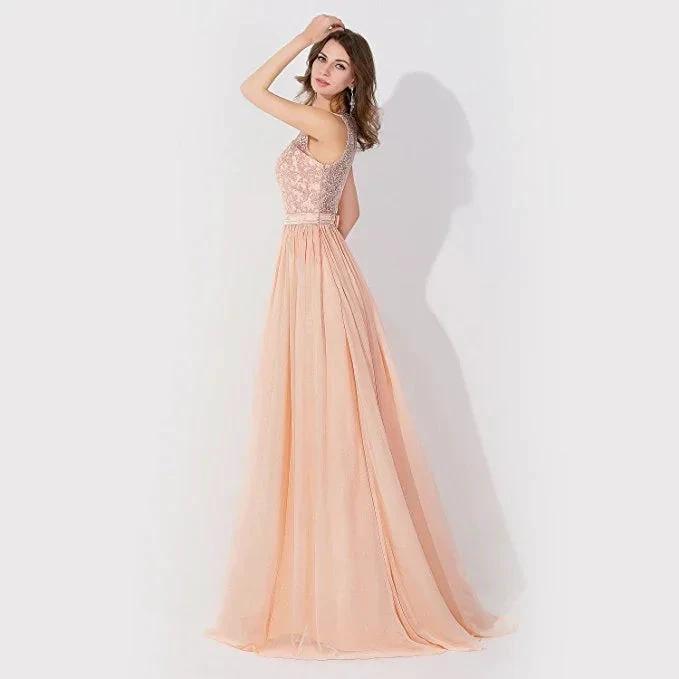 Sleeveless Chiffon Beading Evening Party Dress Crew Neck aline Bridesmaid Dress (ZD13027)
