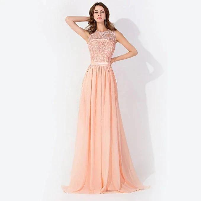 Sleeveless Chiffon Beading Evening Party Dress Crew Neck aline Bridesmaid Dress by misshow.com