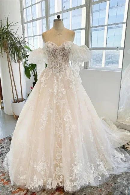Sleeveless Floor Length Garden Strapless Tulle Lace Wedding Dress with Appliques (ZD14941) - VelvetHem