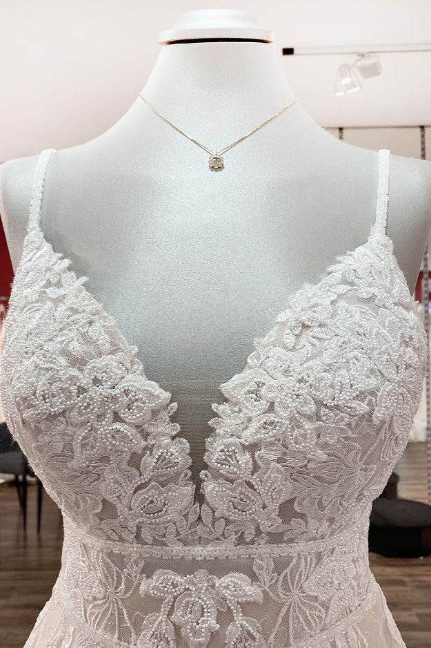 Sleeveless Tulle V Neck Ruffles Wedding Dresses With Lace (ZD17537)