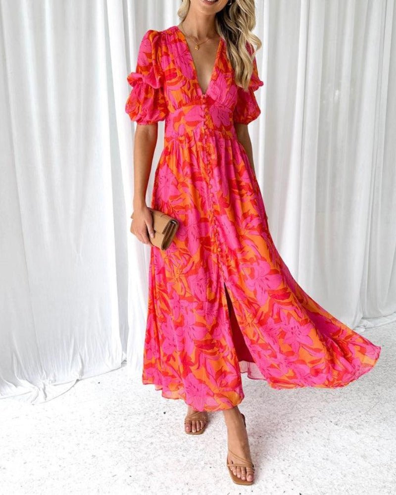 Tania Elegant Maxi Dress in Rot-rosa for Women Smart Casual Outfit