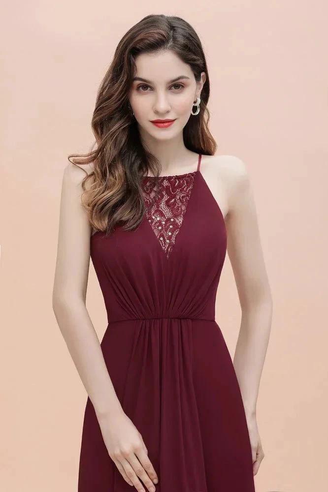 Spaghetti Bateau Aline Evening Maxi Dress Sequins Chiffon Bridesmaid Dress (ZD13029)