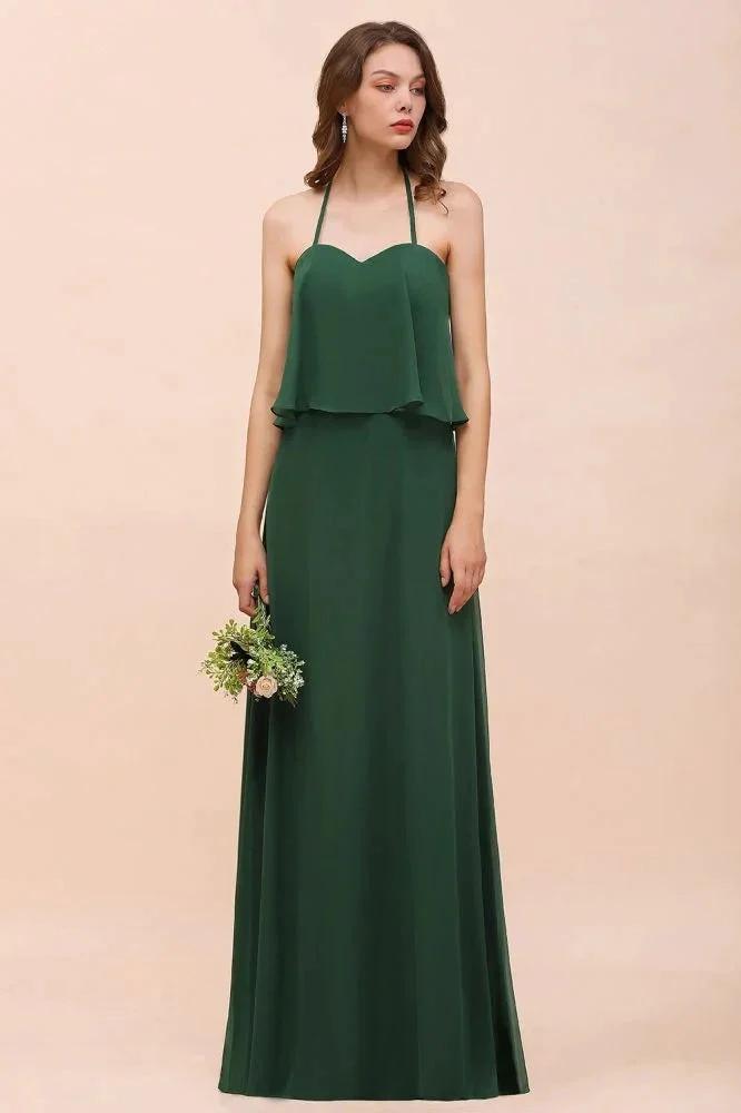 Spaghetti Chiffon Bridesmaid Dress Dark Green Maid of Honor Dress Floor Length (ZD12964)