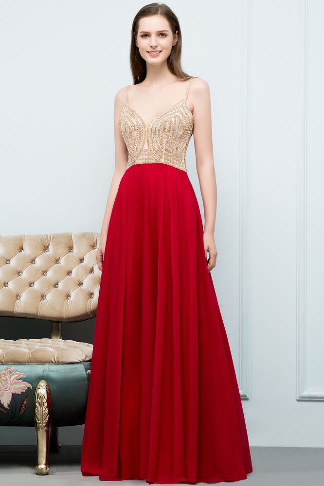 Spaghetti Floor Length A-line Beading Burgundy Prom Dresses - VelvetHem