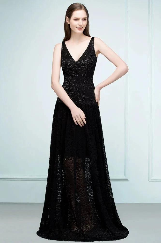 Spaghetti Floor Length A-line V-neck Lace Bridesmaid Dresses (ZD13061)