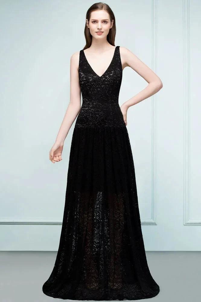 Spaghetti Floor Length A-line V-neck Lace Bridesmaid Dresses (ZD13061) - VelvetHem