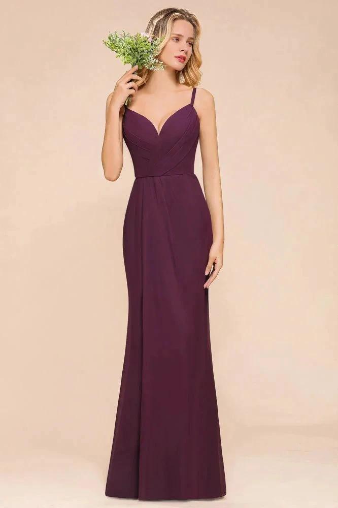 Spaghetti Mermaid Bridesmaid Dress Chiffon Simple Floor Length Party Gown (ZD12975)