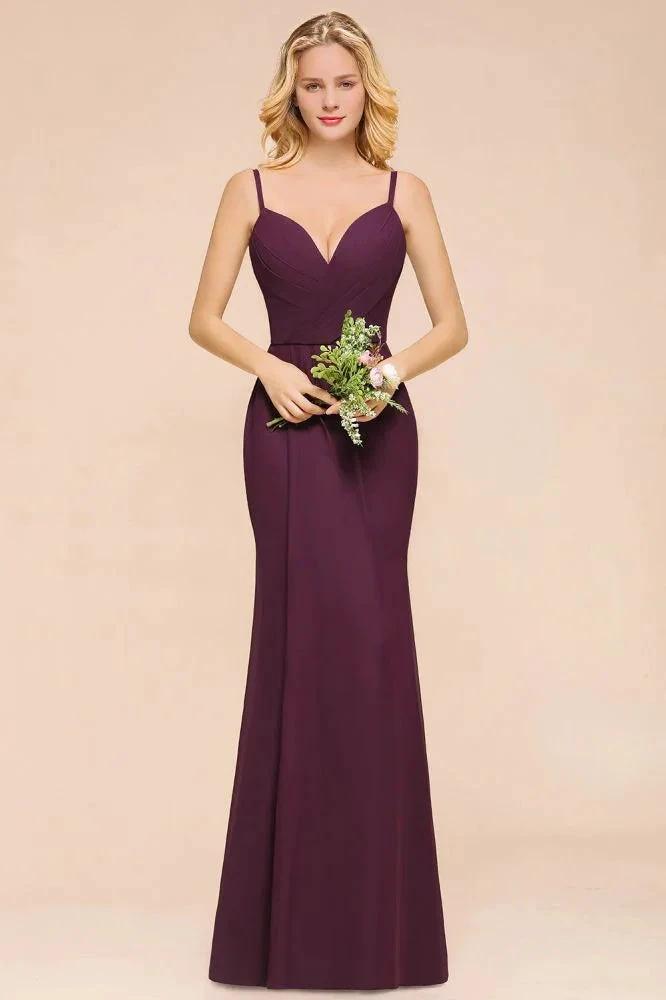Spaghetti Mermaid Bridesmaid Dress Chiffon Simple Floor Length Party Gown by misshow.com