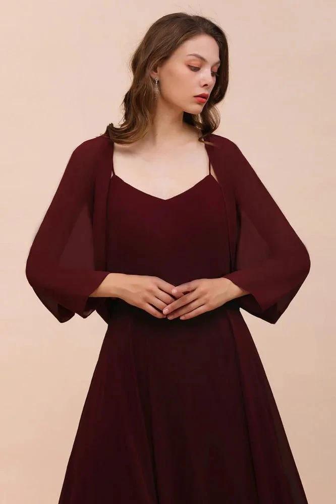Spaghetti Sraps Burgundy Bridesmaid Dress with Wraps Floor Length Wedding Guest Dres (ZD13007)